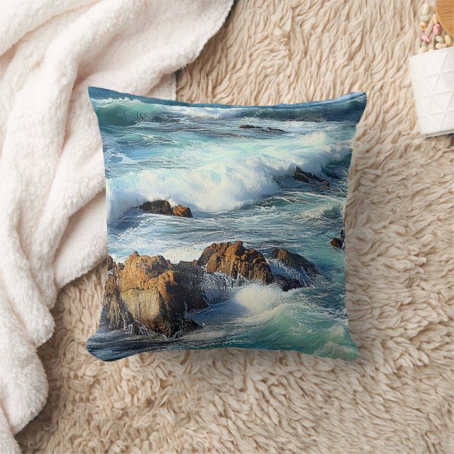 Pacific Ocean Waves Throw Pillow (Blanket)