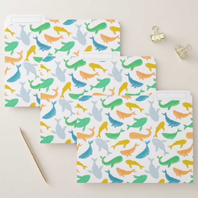 Pacific Ocean Whale Nautical Watercolor File Folder (Set)