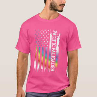 Pacific Palisades United States Rainbow w US Flag T-Shirt