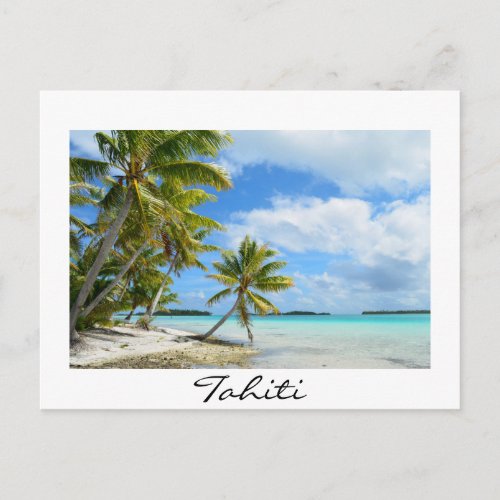 Pacific palm beach on Tahiti postcard