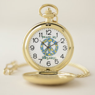 Pacific peace sign quote in Ukrainian flag colors Pocket Watch