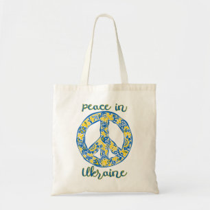 Pacific peace sign quote in Ukrainian flag colors Tote Bag
