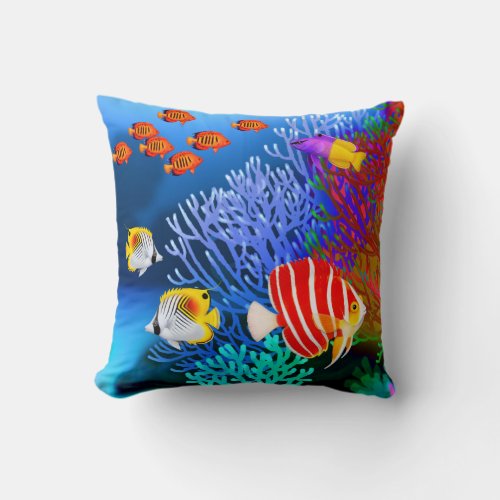 Pacific Saltwater Coral Reef Aquarium American MoJ Throw Pillow
