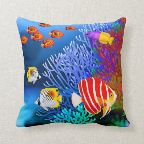 Pacific Saltwater Coral Reef Aquarium American MoJ Throw Pillow Pacific Saltwater Coral Reef Aquarium American MoJ Throw Pillow