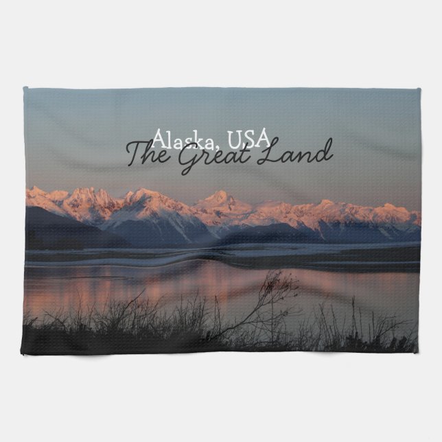 Pacific Sunset; Alaska Souvenir Kitchen Towel (Horizontal)