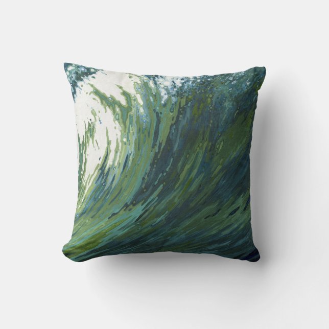 Pacific Wave Blue, Green & Grey Fabric Pillow (Front)