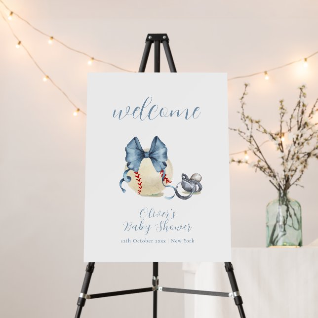 Pacifier Baseball Sport Baby Shower Welcome Sign (In Situ (Stand))