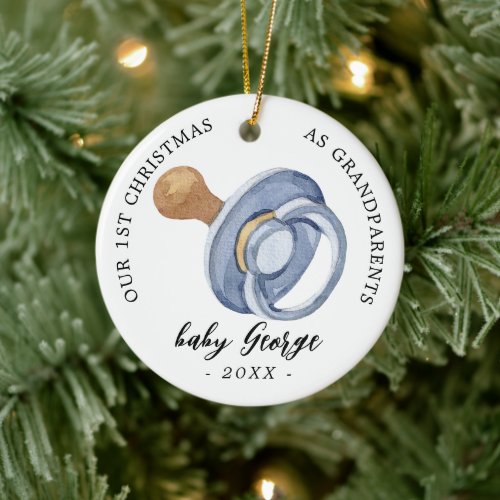 Pacifier Boy First Christmas Grandparents photo Ceramic Ornament