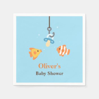 Pacifier Fish Bait Fishing Baby Shower Supplies Napkins by RustyDoodle at Zazzle