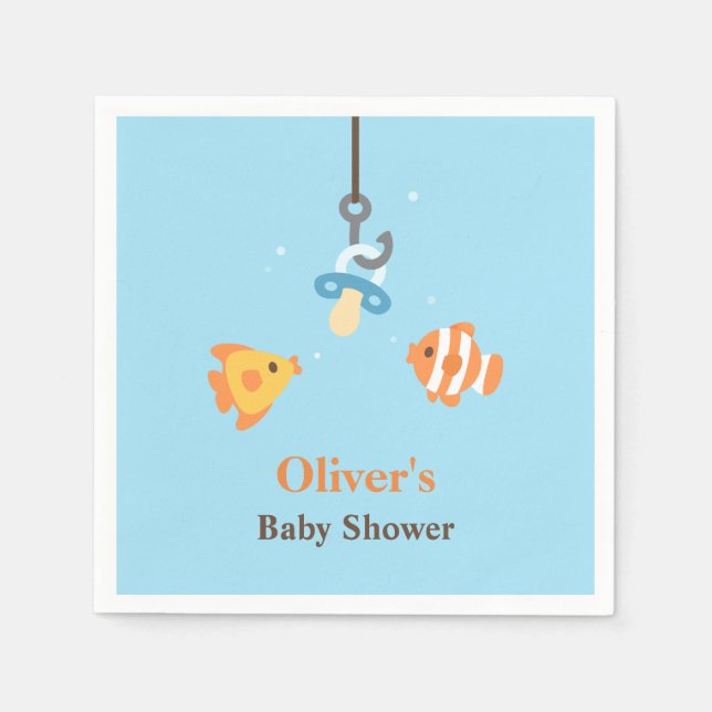 Pacifier Fish Bait Fishing Baby Shower Supplies Napkins (Front)