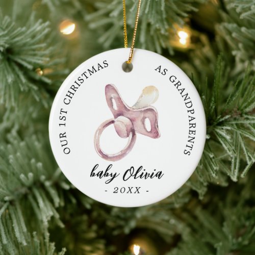 Pacifier Girl First Christmas Grandparents photo Ceramic Ornament