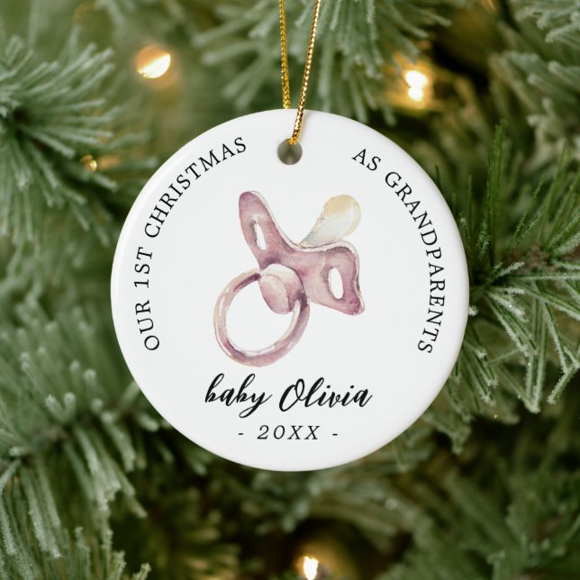 Pacifier Girl First Christmas Grandparents photo Ceramic Ornament (Tree)
