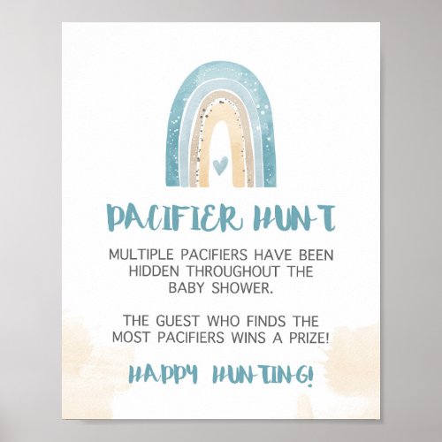Pacifier Hunt Baby Shower Game Blue Rainbow Poster