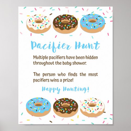 Pacifier Hunt Baby Shower Game Sign Blue Donuts