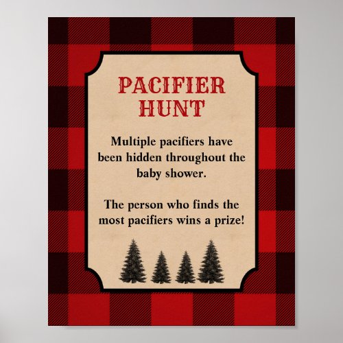 Pacifier Hunt Baby Shower Game Sign Lumberjack