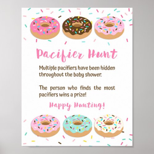 Pacifier Hunt Baby Shower Game Sign Pink Donuts