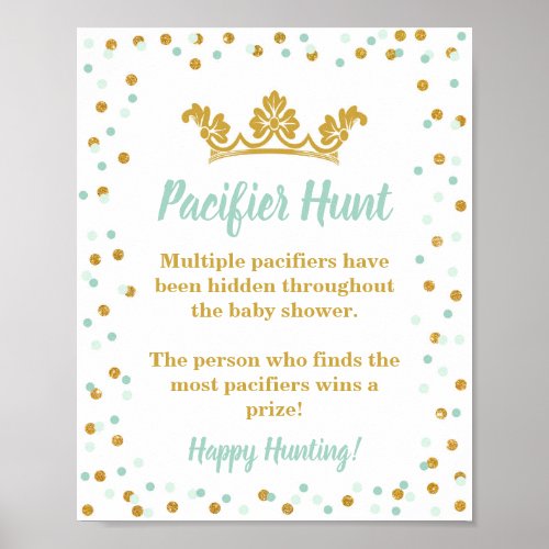 Pacifier Hunt Baby Shower Game Sign Royal Mint