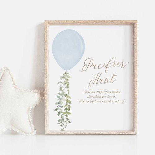 Pacifier Hunt Blue Balloon Boy Baby Shower Poster