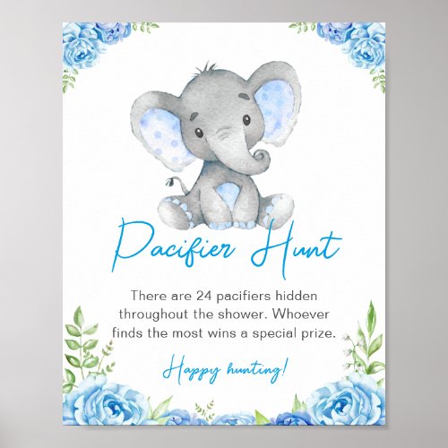 Pacifier Hunt Blue Boy Elephant Baby Shower Peanut Poster