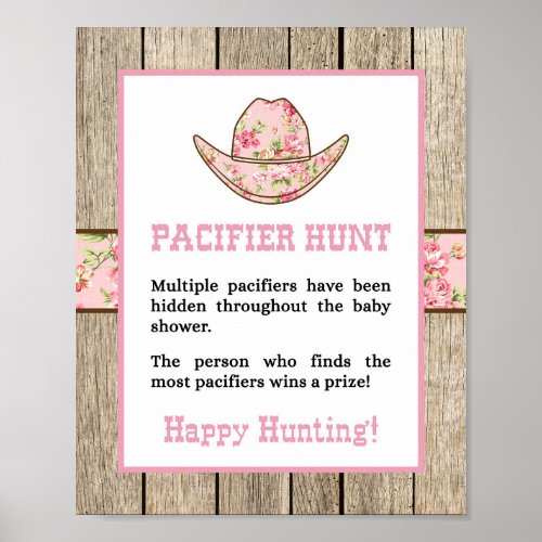 Pacifier Hunt Cowgirl Baby Shower Sign