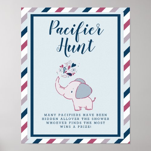 Pacifier Hunt Elephant Theme Baby Shower Game Sign