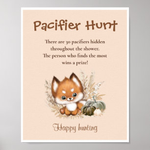 Pacifier Hunt Fall Baby Shower Cute Fox Game Sign
