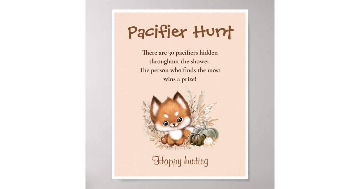 Pacifier Hunt Fall Baby Shower Cute Fox Game Sign | Zazzle