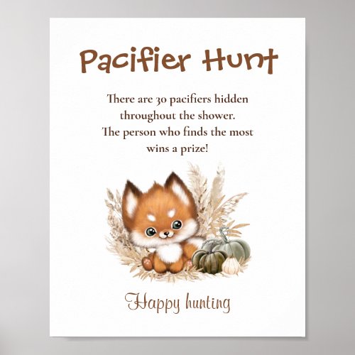 Pacifier Hunt Fall Baby Shower Game Sign