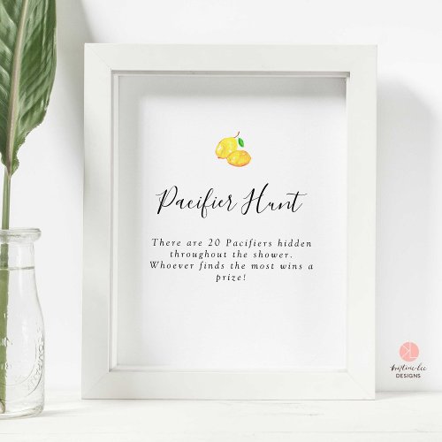 Pacifier Hunt Game Lemon Baby Shower Simple Poster