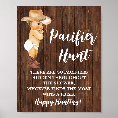 Pacifier Hunt Game Little Cowboy Baby Shower Sign