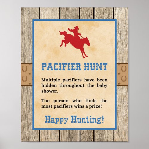 Pacifier Hunt Game Sign Cowboy Western Shower