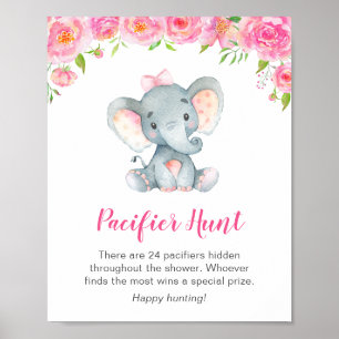Pacifier Hunt Game Sign Elephant Baby Shower Girl