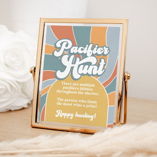 Pacifier Hunt Groovy Retro Sunshine Baby Shower Poster