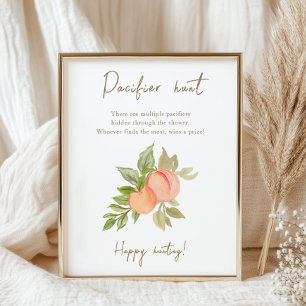 Pacifier Hunt Peach Baby Shower Watercolor Poster