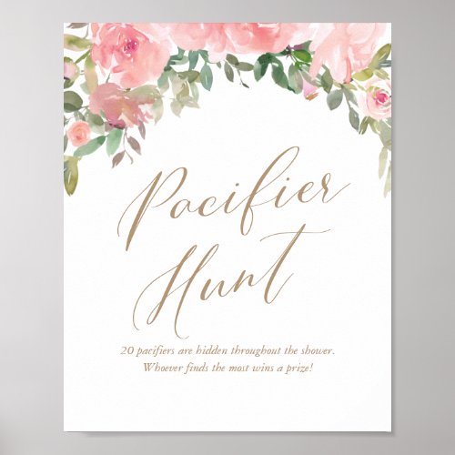 Pacifier Hunt Pink Floral Baby Shower Poster