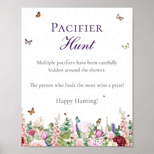 Pacifier Hunt  Pink Purple Florals  Butterflies Poster