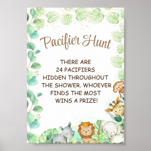 Pacifier Hunt Safari Animal Theme Game Sign | Zazzle