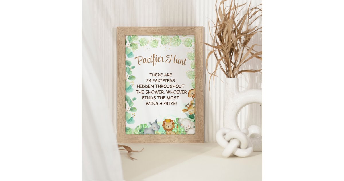 Pacifier Hunt Safari Animal Theme Game Sign | Zazzle