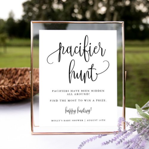 Pacifier Hunt Shower Game Minimalist Calligraphy  Poster