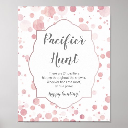 Pacifier Hunt Sign Polka Dots Baby Shower Poster