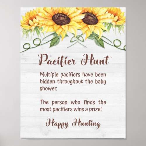 PACIFIER HUNT Sunflower Baby Shower Game Sign
