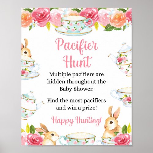 Pacifier Hunt Tea Party Shower Game Sign