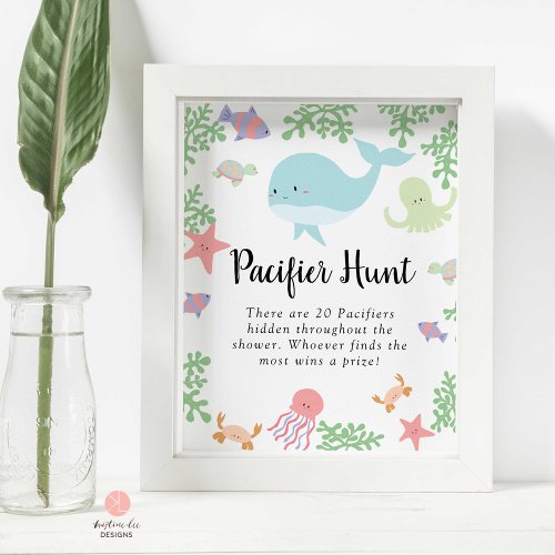 Pacifier Hunt Under the Sea Baby Shower Game Cute Poster