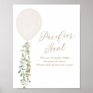 Pacifier Hunt White Balloon Boy Baby Shower Poster