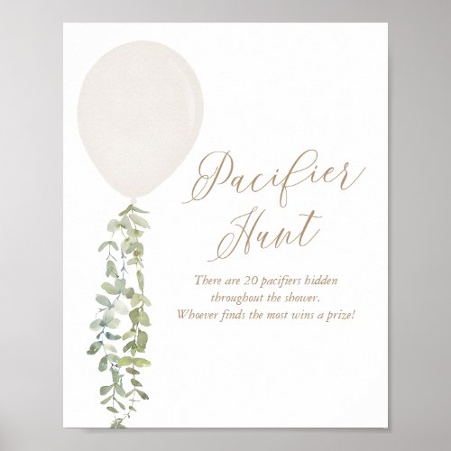 Pacifier Hunt White Balloon Boy Baby Shower Poster