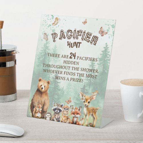 Pacifier Hunt Woodland animals baby shower game  Pedestal Sign