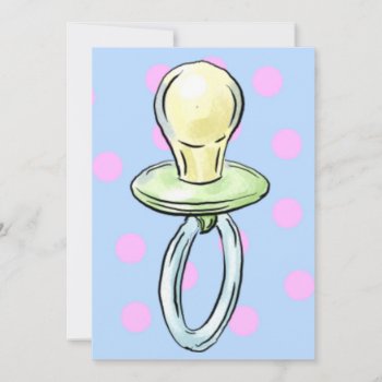 Pacifier On Polka Dot Background Invitation by Bonnie_Baby at Zazzle