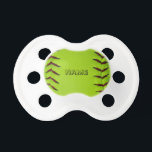 Pacifier with softball<br><div class="desc">Personalized pacifier with image of softball</div>