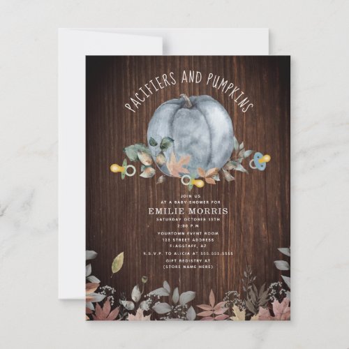 Pacifiers  Pumpkins Fall Wood Boy Baby Shower Invitation