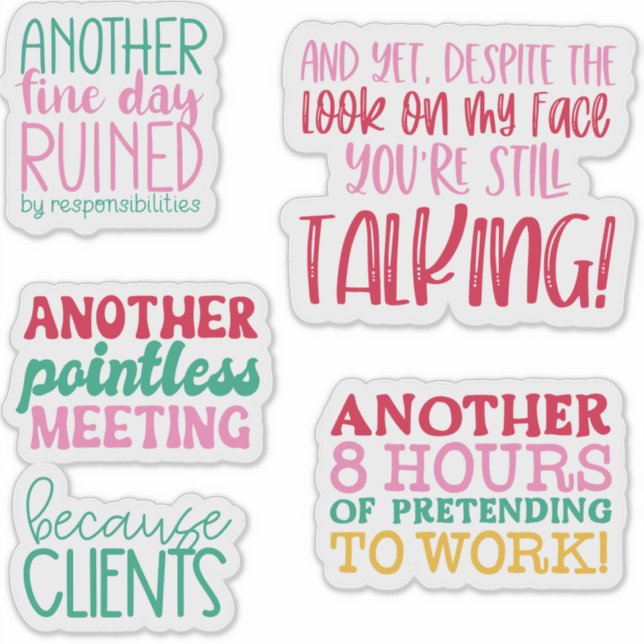  Pack Bundle Set of Funny Office Sticker Quotes (Front)